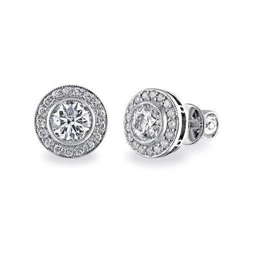 2.72 Carats Round Cut Diamond Halo Lady Stud Earrings Gold White 14K - Halo Stud Earrings-harrychadent.ca