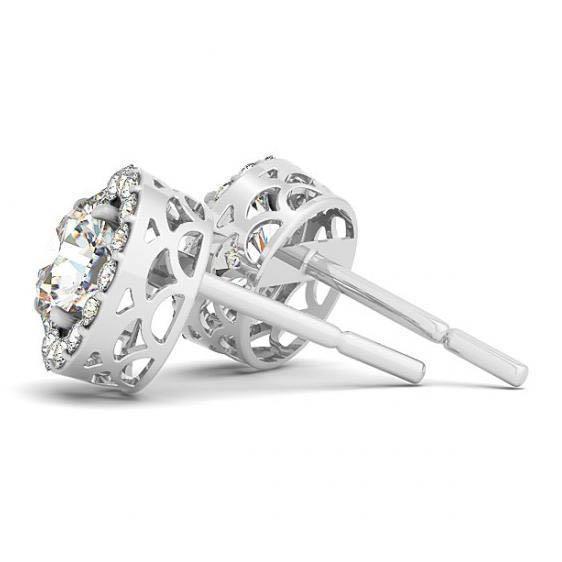 2.80 Carats F VS1 VVS1 Round Diamonds White Gold 14K Studs Pair Halo Earrings - Halo Stud Earrings-harrychadent.ca
