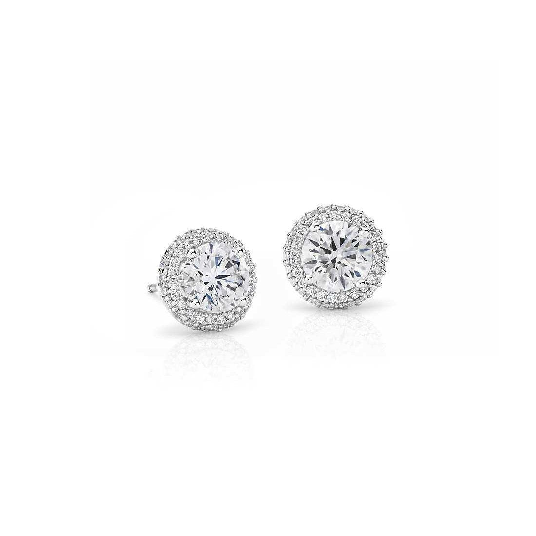Lady Studs Earrings 2.90 Carats Natural Diamonds Halo White Gold 14K - Halo Stud Earrings-harrychadent.ca