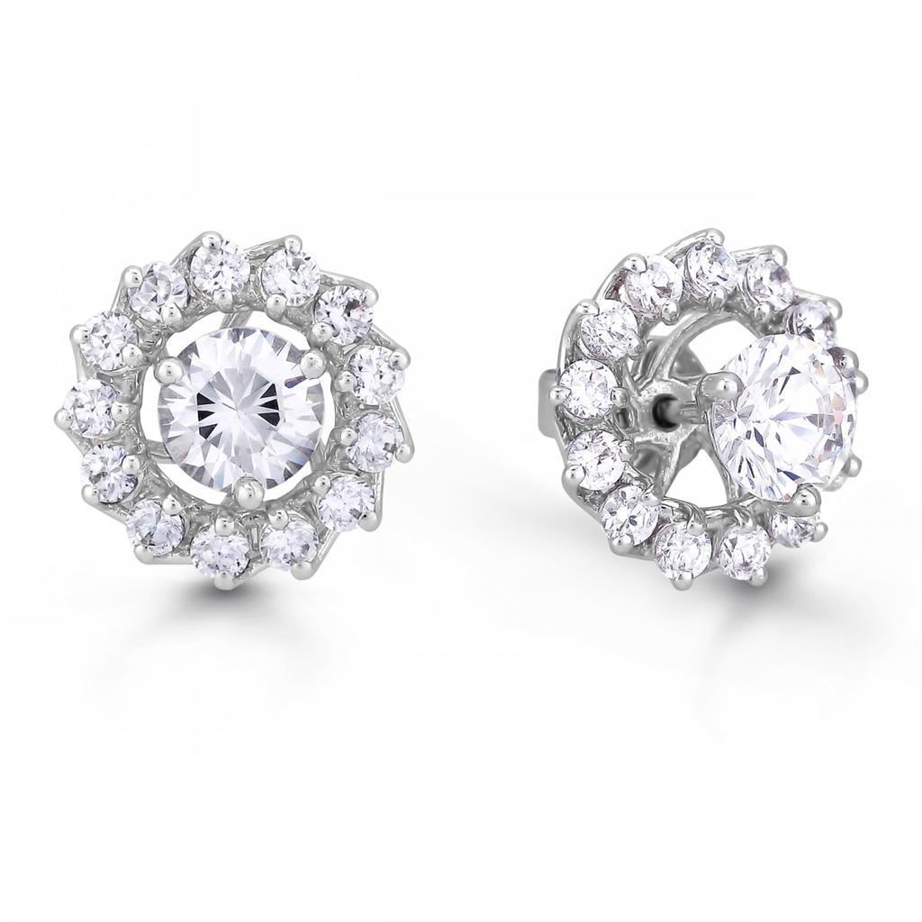 Women Jackets Studs Halo Earring Round Cut 1.30 Carats White Gold 14K - Halo Stud Earrings-harrychadent.ca