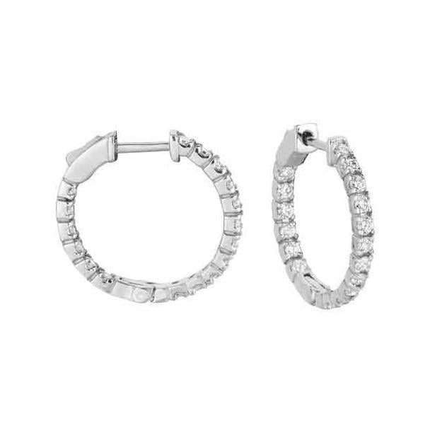 14K White Gold Prong Set Round Cut 3.60 Carats Diamonds Hoop