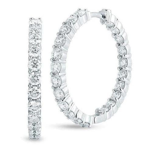 Women Hoop Earrings 7.00 Ct Round Cut Diamonds White Gold 14K - Hoop Earrings-harrychadent.ca