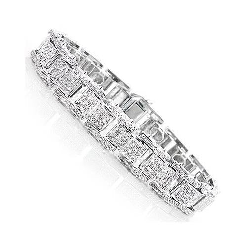 10 Carats Men Round Shape Natural Diamond Bracelet White Gold 14K - Mens Bracelet-harrychadent.ca