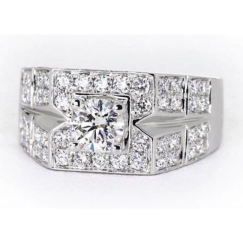 3 Carats Round Diamond Anniversary Mens Ring White Gold 14K - Mens Ring-harrychadent.ca