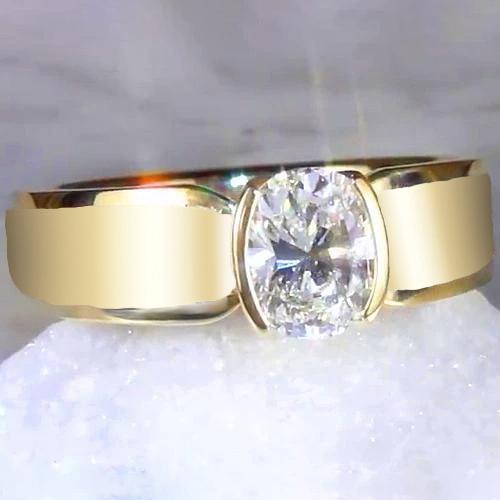Men Solitaire Ring Oval Diamond 1.50 Carats Yellow Gold Jewelry - Mens Ring-harrychadent.ca