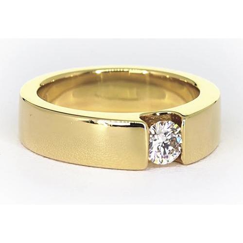 Tension Set Band Yellow Gold 14K Round Diamond 1 Carat Men's Ring - Mens Ring-harrychadent.ca