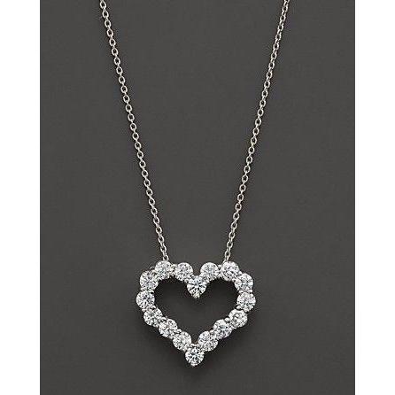 1.6 Ct Round Diamond Heart Style Necklace Pendant 14K White Gold - Pendant-harrychadent.ca