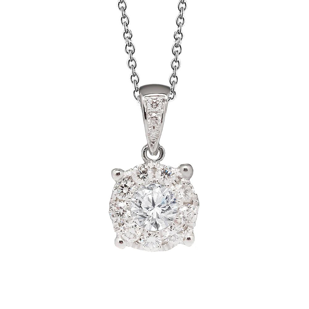 2 Carats Round Diamond Halo Pendant Solid White Gold 14K - Pendant-harrychadent.ca