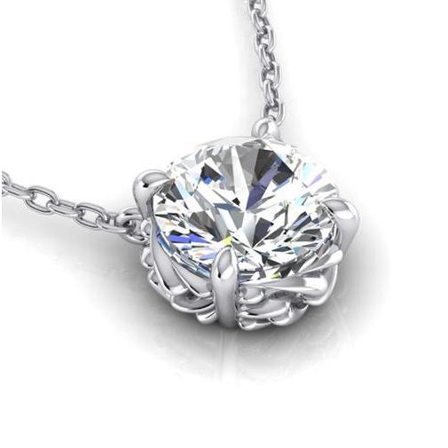 3 Carat Big Round Diamond Necklace Pendant Solid White Gold 14K - Pendant-harrychadent.ca