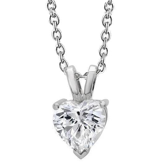Big Heart Diamond Necklace Pendant 3 Carats White Gold Prong Set - Pendant-harrychadent.ca