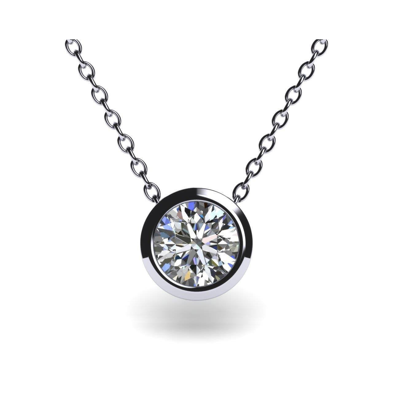 Brilliant Cut Solitaire Diamond Bezel Set Pendant 0.75 Carat WG 14K - Pendant-harrychadent.ca