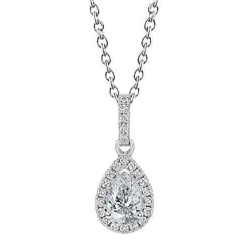 Pear And Round Diamond Necklace Pendant 1.45 Carat White Gold 14K - Pendant-harrychadent.ca