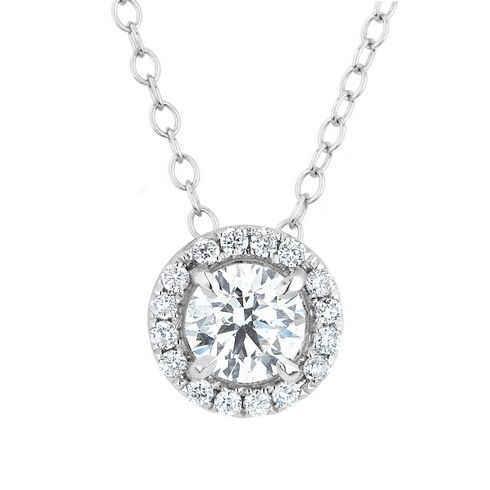 Round Halo Diamond Pendant Necklace 1.65 Carats White Gold 14K - Pendant-harrychadent.ca