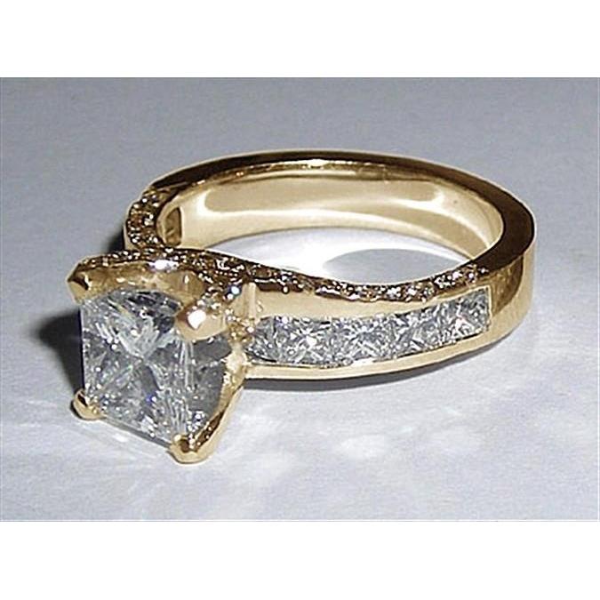 3.01 Carat Princess Cut Diamonds Fancy Engagement Ring Gold - Solitaire Ring with Accents-harrychadent.ca