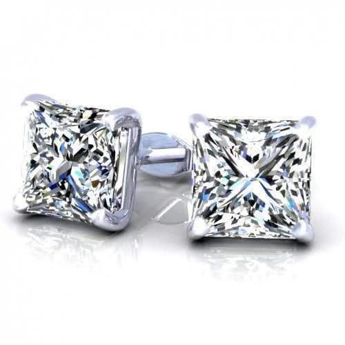 1.5 Carat Princess Cut Stud Diamond Earring White Gold 14K - Stud Earrings-harrychadent.ca