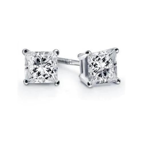 1 Carat Diamond Stud Earring Four Prong Set Princess Cut Gold White 14K - Stud Earrings-harrychadent.ca