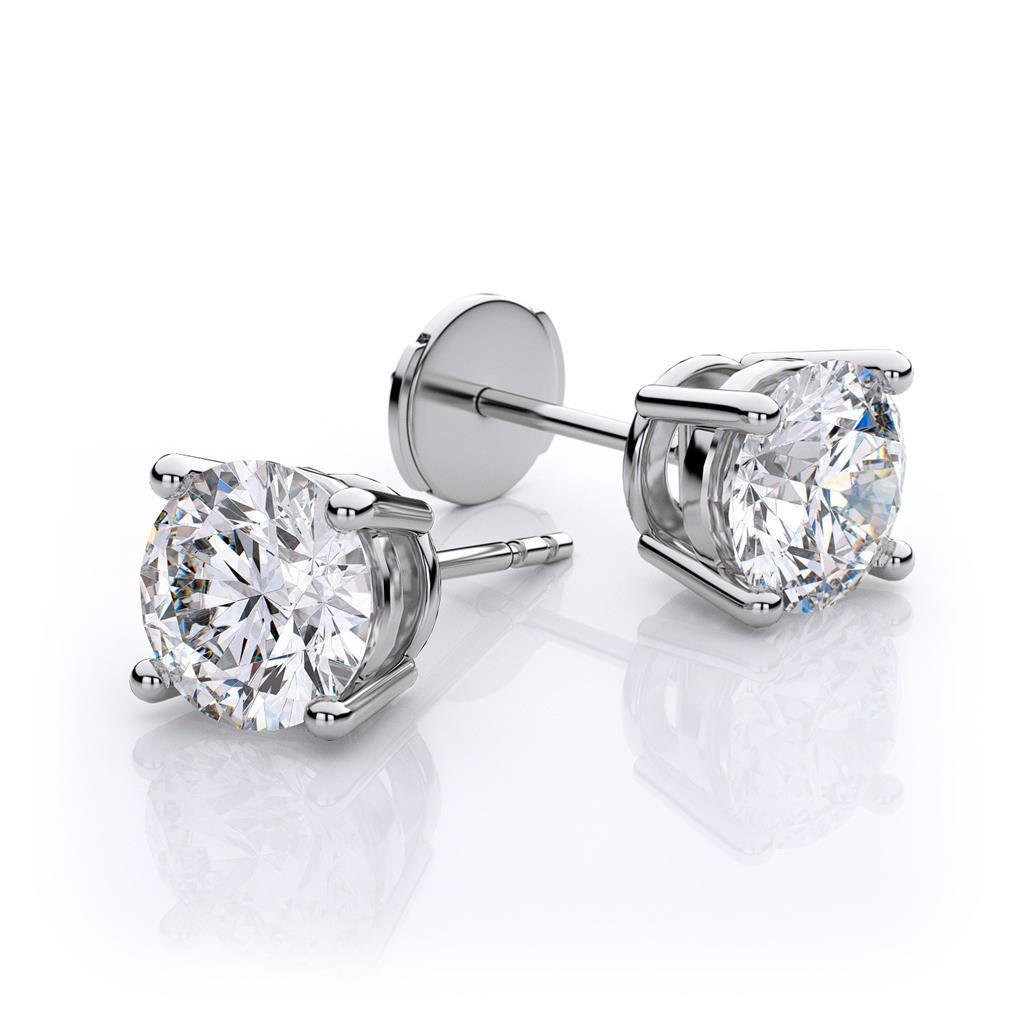 1 Carat Round 4 Prong Set Diamond Stud Earring 14K White Gold - Stud Earrings-harrychadent.ca