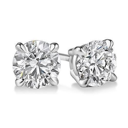 3 Carats Round Diamond Studs Women Earring White Gold - Stud Earrings-harrychadent.ca