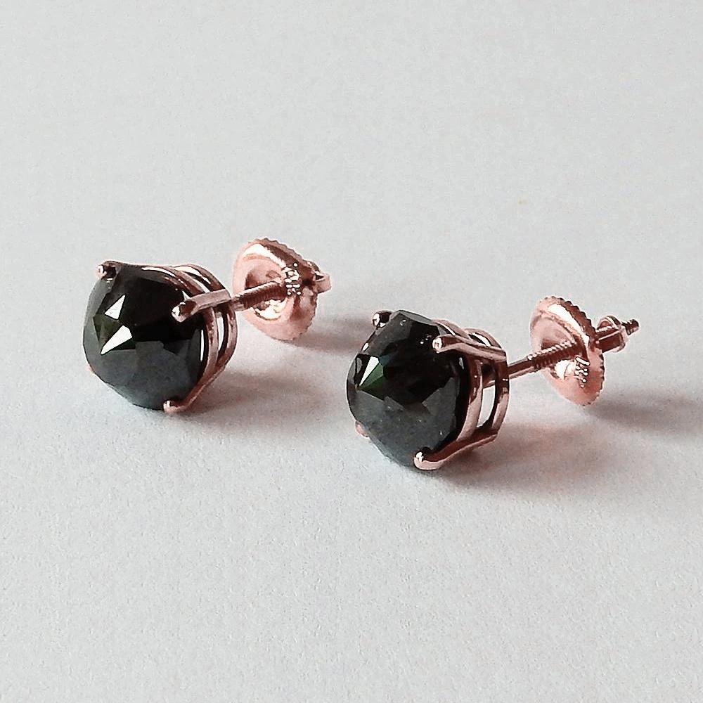 6 Carats Stud Earrings Cushion Diamond Black Eyeclean Rose Gold - Stud Earrings-harrychadent.ca