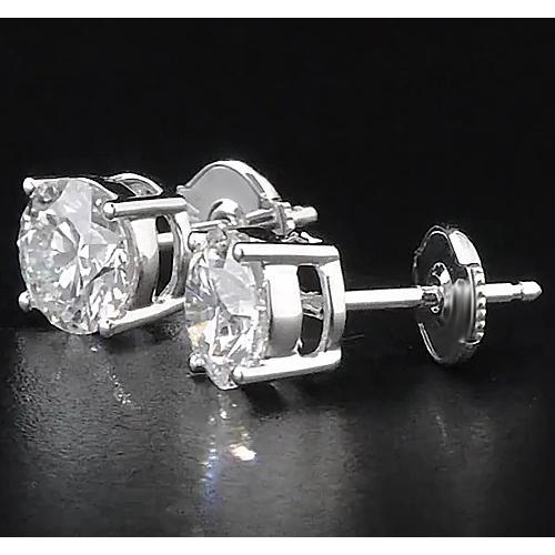 Diamond Stud Earrings 2 Carats Four Prong Round White Gold 14K - Stud Earrings-harrychadent.ca