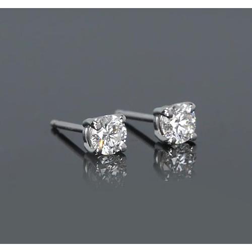 Four Prong Round Diamond 1 Carat Stud Earrings White Gold 14K - Stud Earrings-harrychadent.ca