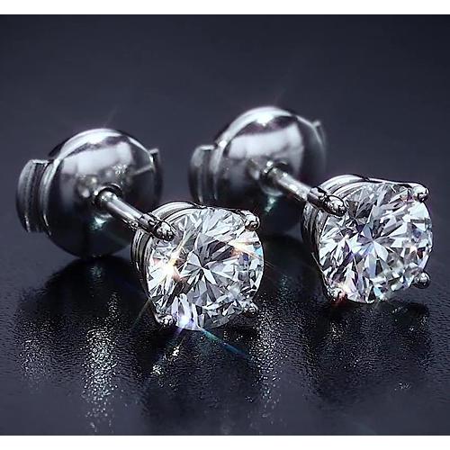 Four Prong Round Diamond Stud Earring 2.50 Carats White Gold 14K - Stud Earrings-harrychadent.ca