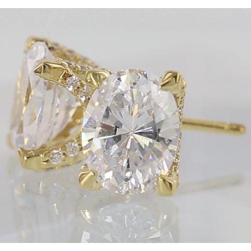 Oval Diamond Studs 2 Carats Yellow Gold - Stud Earrings-harrychadent.ca