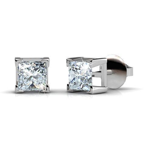 Princess Cut Diamond Stud Earrings 1.60 Ct White Gold 14K - Stud Earrings-harrychadent.ca