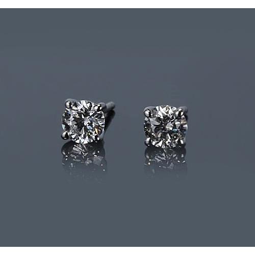 Prong Round Diamond Stud Earring 1 Carat White Gold 14K - Stud Earrings-harrychadent.ca