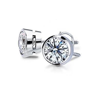 Round Bezel Set Diamond Stud Earring 1 Carat - Stud Earrings-harrychadent.ca