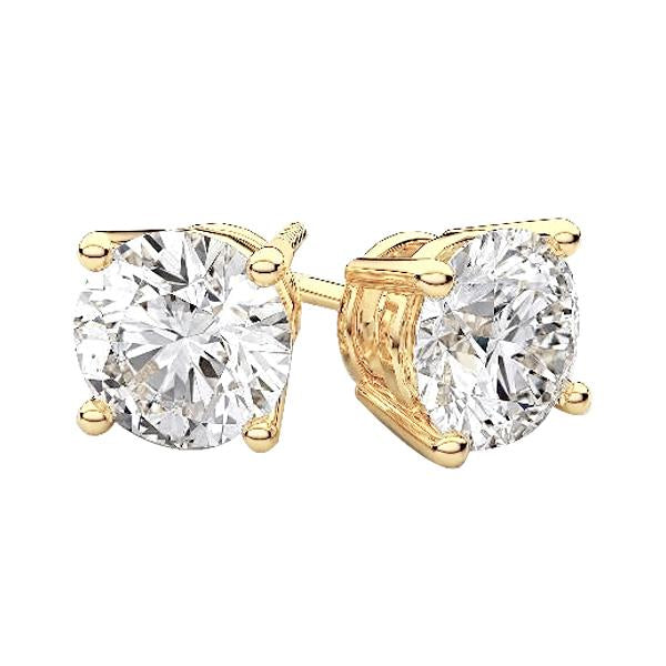 Round Brilliant Cut 3.00 Carats Diamond Studs Earrings Yellow Gold 14K - Stud Earrings-harrychadent.ca