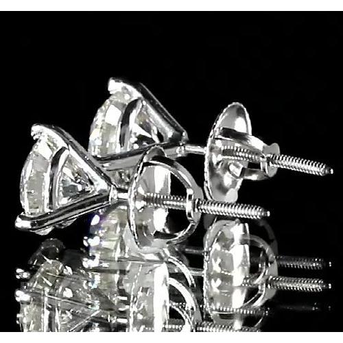 Round Diamond Stud Earring Martini Setting 1.60 Carats White Gold 14K - Stud Earrings-harrychadent.ca
