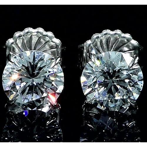 Round Diamond Stud Earrings 2 Carats White Gold 14K - Stud Earrings-harrychadent.ca