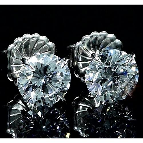 Round Diamond Stud Earrings 2 Carats White Gold 14K - Stud Earrings-harrychadent.ca