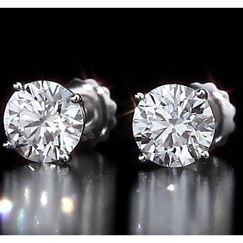 Round Stud Diamond Earring 4.50 Carats White Gold 14K Vs1 F - Stud Earrings-harrychadent.ca