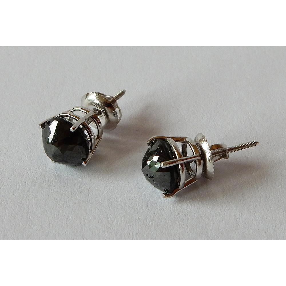 Stud Earrings Cushion 2 Carats Black Diamonds White Gold 14K Finish - Stud Earrings-harrychadent.ca