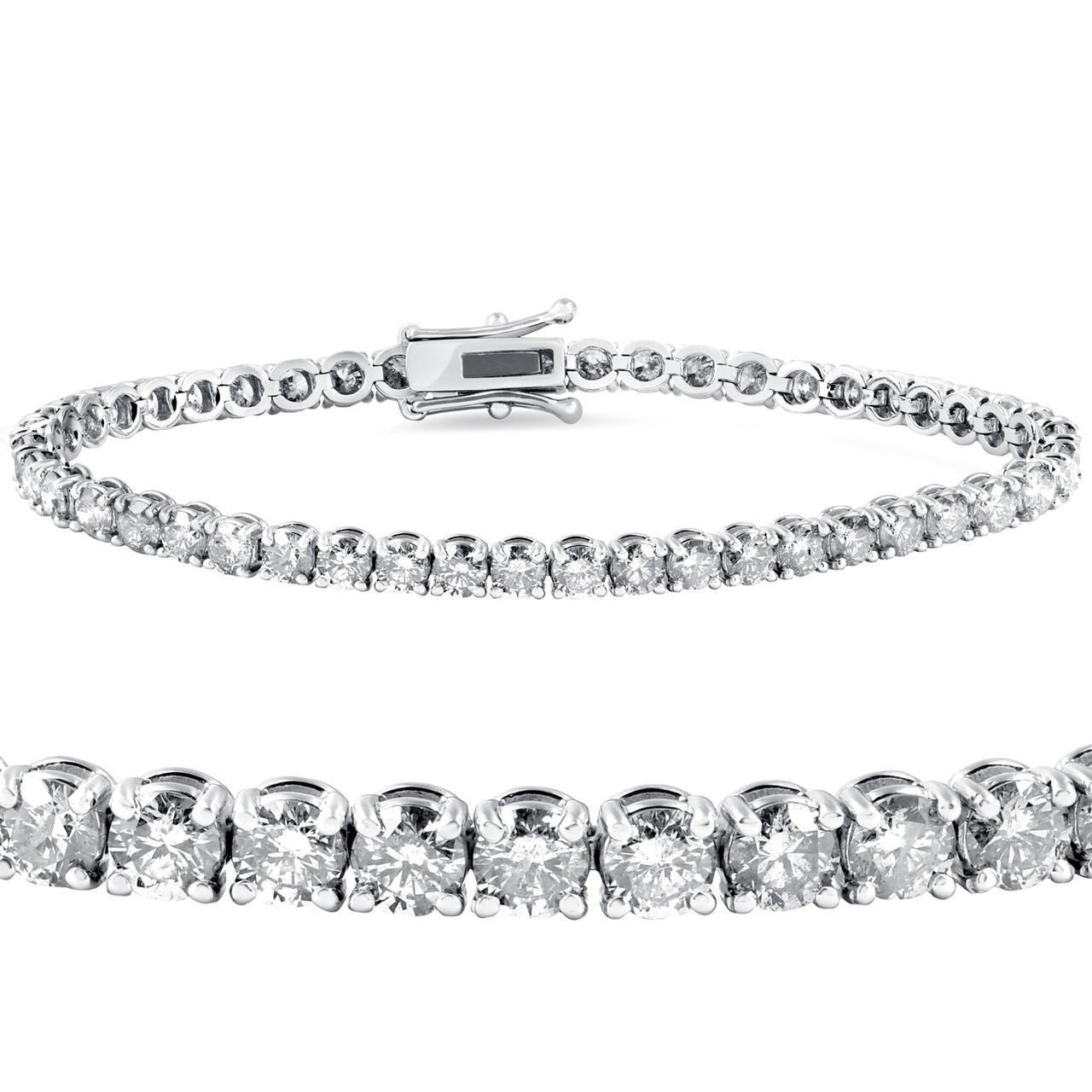 Round Cut Diamond Tennis Bracelet Sparkling White Gold 14K 7.20 Ct - Tennis Bracelet-harrychadent.ca