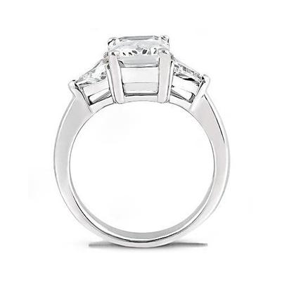 3.50 Carats Emerald & Trillion Cut Diamond Wedding Ring Three Stone - Three Stone Ring-harrychadent.ca