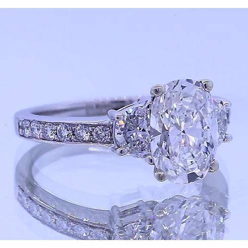 3.50 Carats Oval 4 Diamond Anniversary Ring 3 Stone White Gold 14K - Three Stone Ring-harrychadent.ca