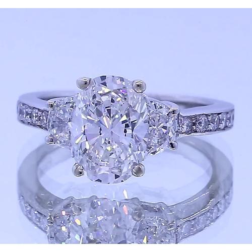 3.50 Carats Oval 4 Diamond Anniversary Ring 3 Stone White Gold 14K - Three Stone Ring-harrychadent.ca