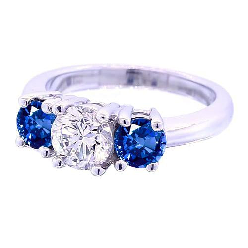 3 Stone Round Diamond Ring Blue Sapphire Jewelry 2.50 Carats - Three Stone Ring-harrychadent.ca