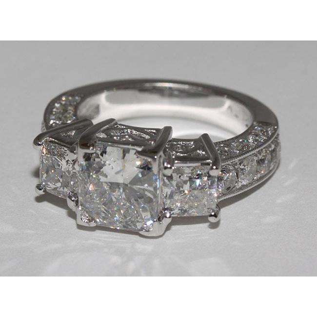 4.26 Ct. Vintage Style Three Stone White Gold Engagement Ring - Three Stone Ring-harrychadent.ca