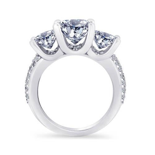 Diamonds Pave Engagement Ring 4.11 Carats White Gold 14K New - Three Stone Ring-harrychadent.ca