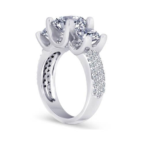 Diamonds Pave Engagement Ring 4.11 Carats White Gold 14K New - Three Stone Ring-harrychadent.ca