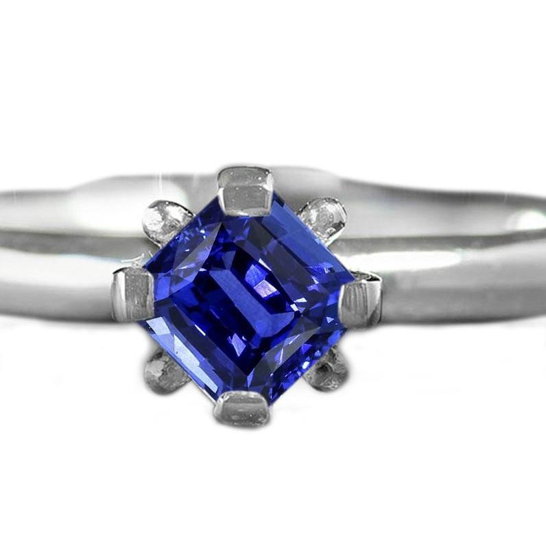 3.50 Carats Blue Sapphire Solitaire Ring Radiant Cut White Gold 14K - -harrychadent.ca