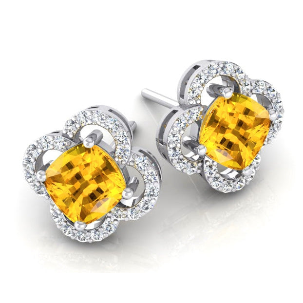 Clover Leaf Style Yellow Sapphire and Diamond Earrings 7.75 Carats - Gemstone Earring-harrychadent.ca
