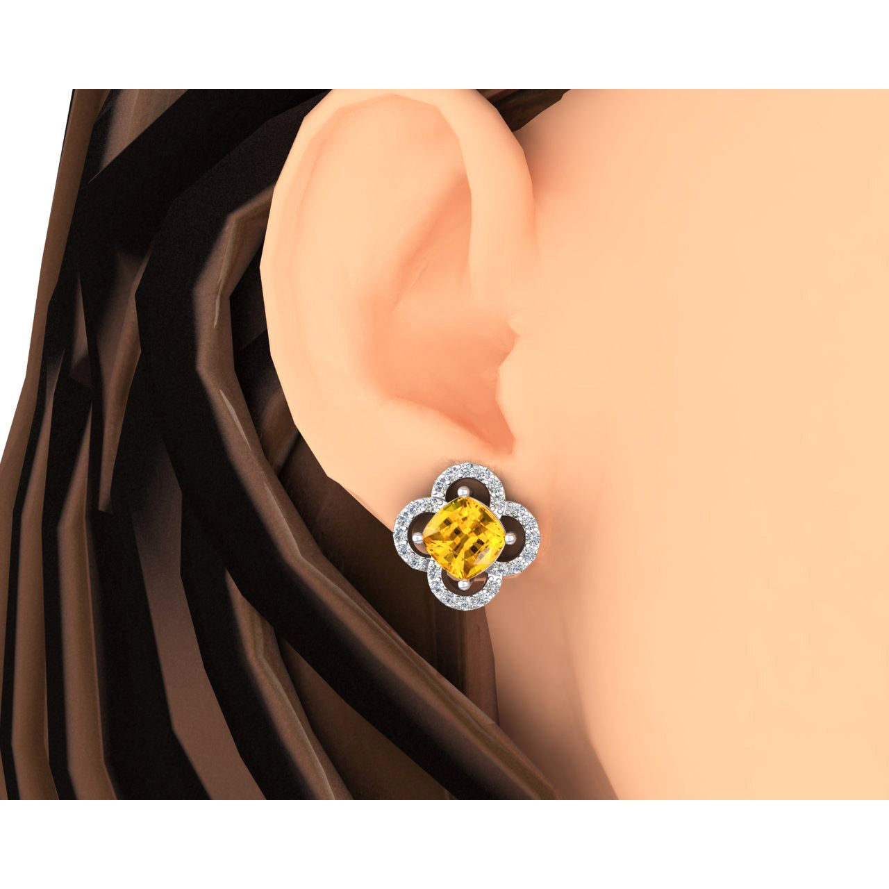Clover Leaf Style Yellow Sapphire and Diamond Earrings 7.75 Carats - Gemstone Earring-harrychadent.ca