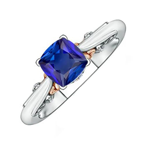 2 Carats Solitaire Vintage Style Blue Sapphire Ring Two Tone Gold 14K - Gemstone Ring-harrychadent.ca