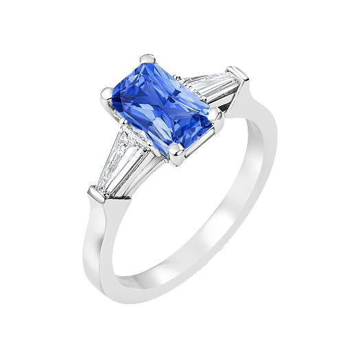 2 Carats Womens Jewelry Blue Sapphire Ring Tapered Baguette 3 Stone - Gemstone Ring-harrychadent.ca