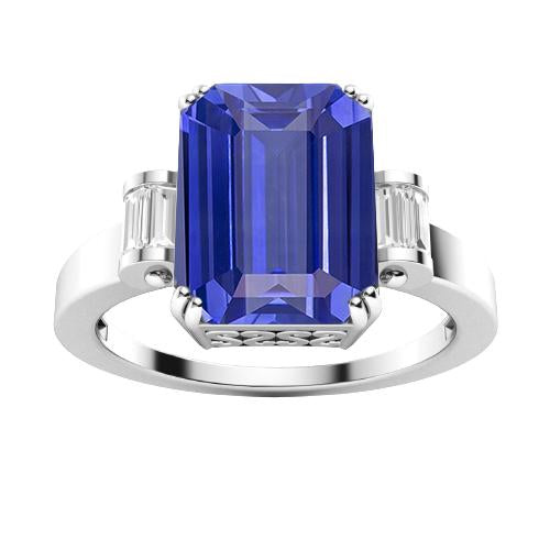 3 Stone Blue Sapphire Emerald Ring 3 Carats Bar Set Baguette Diamonds - Gemstone Ring-harrychadent.ca